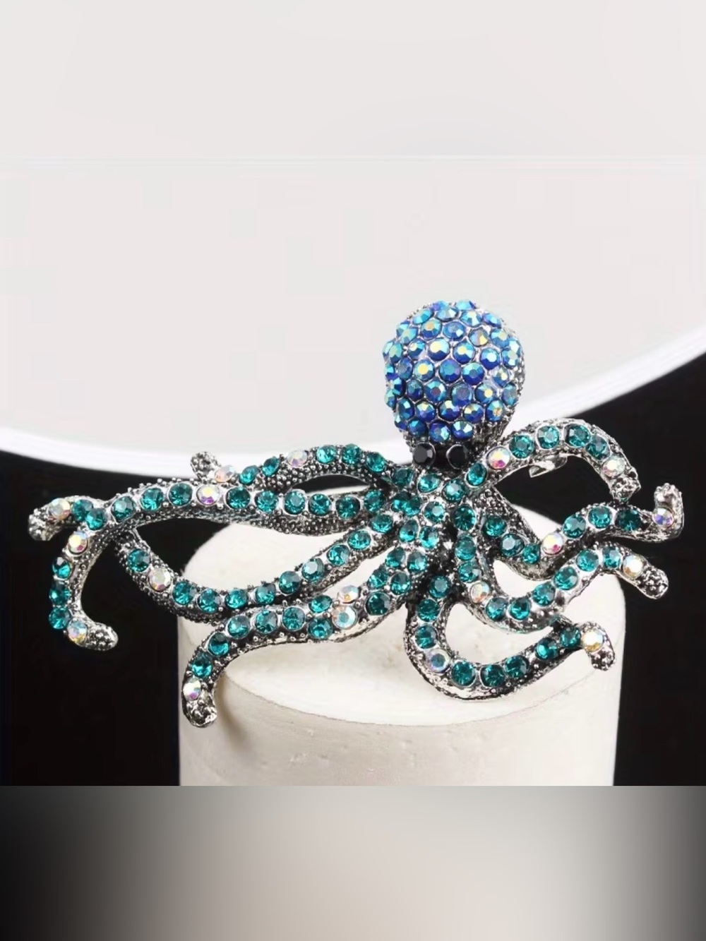 Crystal Octopus Brooch Pin in Teal and Blue